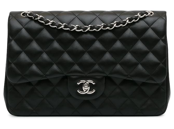 Sac à épaule Chanel Jumbo Classic en cuir d'agneau noir à double rabat  ref.1550040