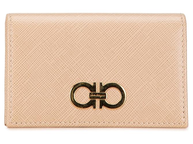 Salvatore Ferragamo Beige Ferragamo Gancini Leather Card Holder  ref.1550066