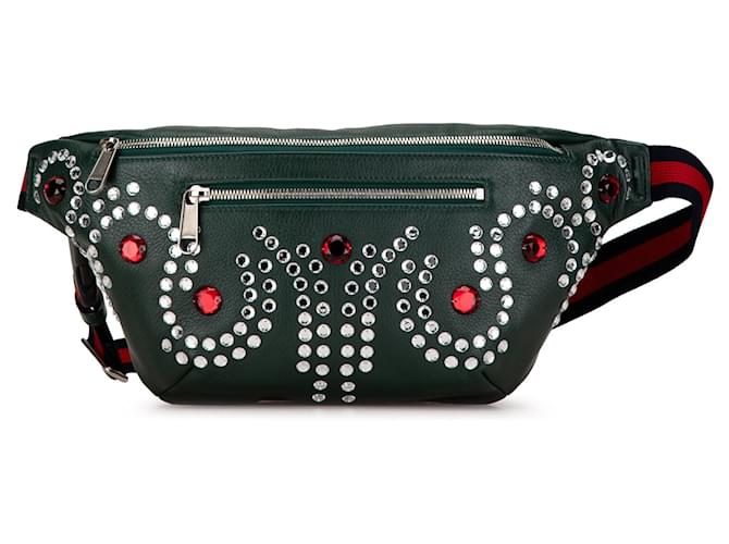 Bolsa de cinto Web em cristal verde Gucci Couro  ref.1550082