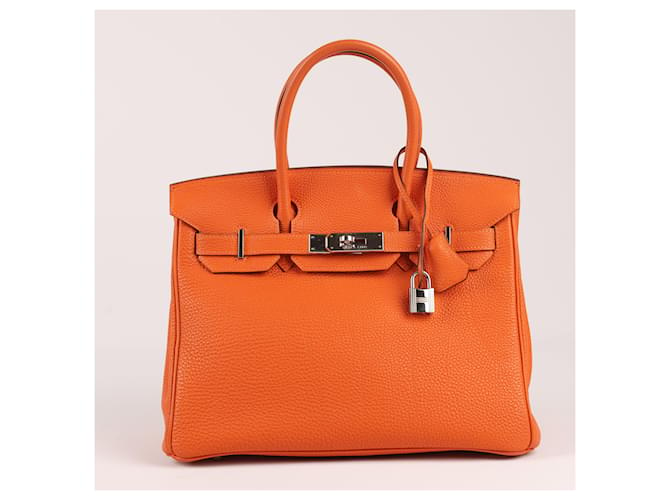 Hermès HERMES Birkin 30 Togo Orange Ferrures Métalliques Argentées □H: 2004 Cuir  ref.1550101