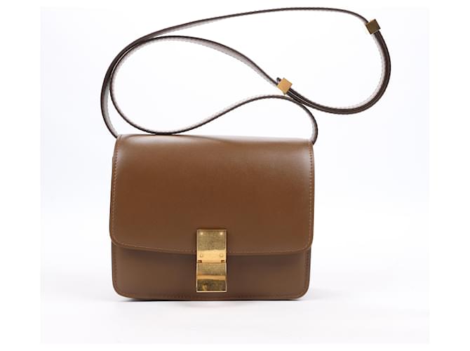 Classic Box Céline Bolsa de ombro pequena em couro clássica CELINE Box na cor marrom  ref.1550136