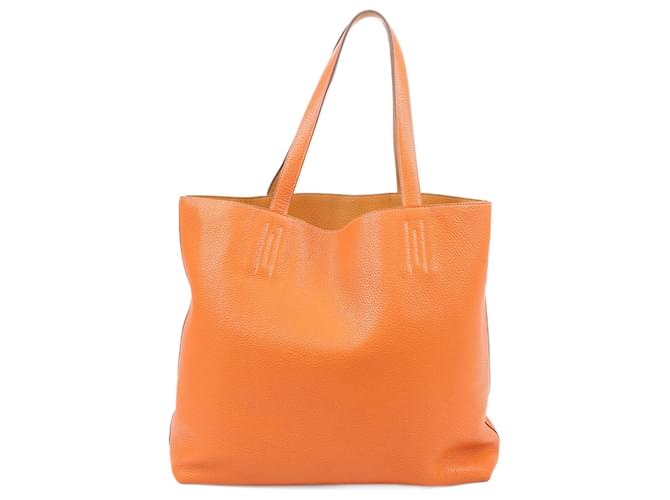 Hermès HERMES Double Sense 36 Taurillon Clemence Sac à épaule en Orange x Moutarde □O: 2011 Cuir  ref.1550138