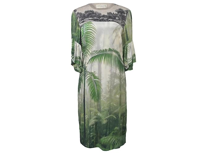 Robe imprimée Jungle Dries Van Noten en soie verte  ref.1550261