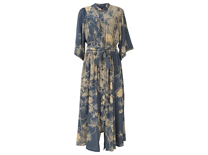 Robe midi à imprimé floral Darette en crêpe de Chine de soie bleue de Dries Van Noten  ref.1550273