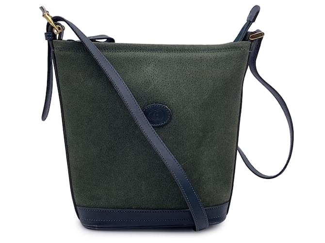 Gucci Sac à bandoulière en cuir et daim vert vintage Suede  ref.1550304