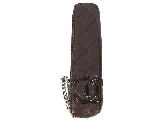Estojo de caneta em couro Chanel Cambon Line CC Coco Mark Marrom