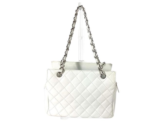 Bolsa de ombro matelassê com corrente Chanel Prata Branco