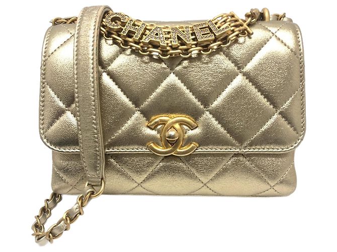 Borsa a catena Chanel Matelassé Coco Mark con strass D'oro