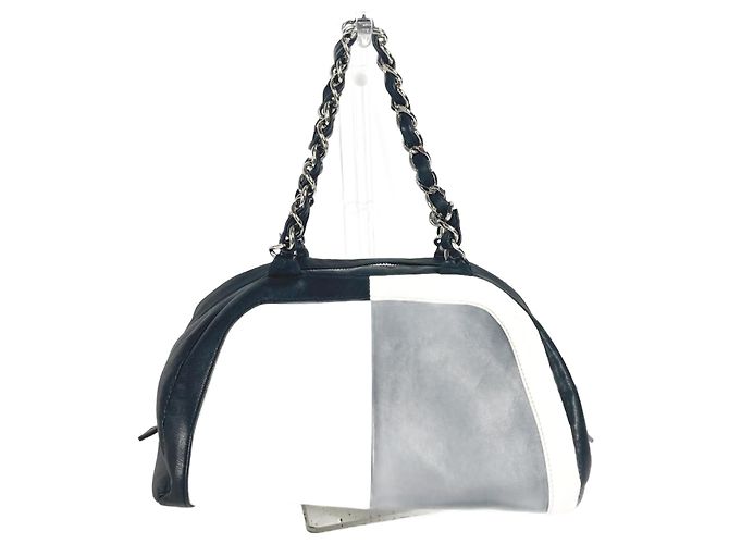Chanel Bicolor CC Coco Mark W Kettenhandtasche Schwarz Weiß