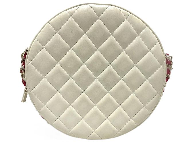 Borsa a spalla Chanel Coco Mark CC Round Small Chain Pochette Bianco Rosso