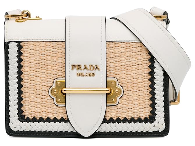 Prada Brown Cahier Crossbody Bag Beige Straw  ref.1551686