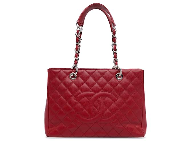 Chanel Rote Kaviar Grand Shopping Tasche Leder  ref.1551687