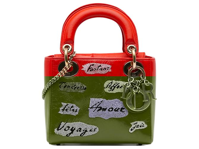 Dior Red Mini Sequin Embellished Lady Dior Leather Pony-style calfskin  ref.1551727