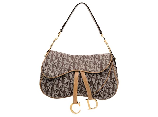 Dior Brown Oblique Double Saddle Beige Cloth Cloth  ref.1551730