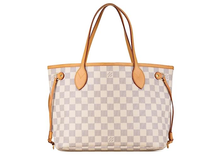 Louis Vuitton White Damier Azur Neverfull PM Leather Cloth  ref.1551772