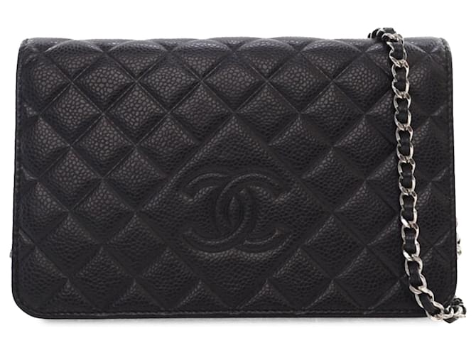 Wallet On Chain Chanel Noir CC Caviar Sac à Chaîne en Diamant Cuir  ref.1551785