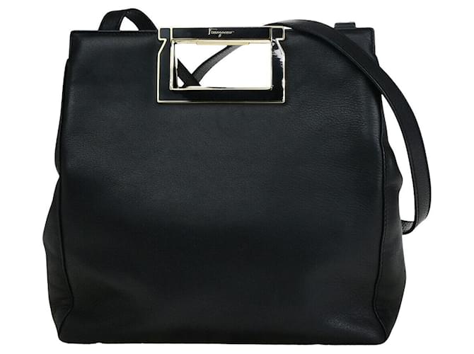 Salvatore Ferragamo Gancini Preto Couro  ref.1552057