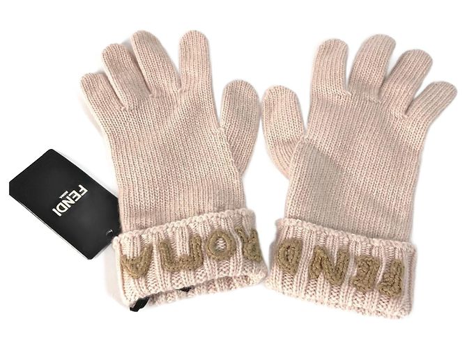 Fendi Women's Wool Gloves Pink Beige