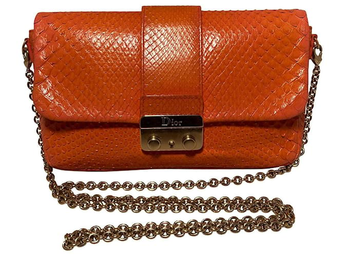 Sac à rabat Miss Dior Small en python orange Christian Dior Cuir  ref.1552335