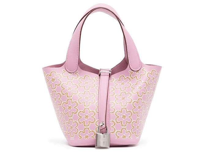 Hermès Micro Lucky Daisy Picotin Cuir Rose  ref.1552429