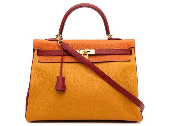 Hermès Kelly 35 Tri-couleur Togo PBHW Cuir Doré Métallisé  ref.1552435