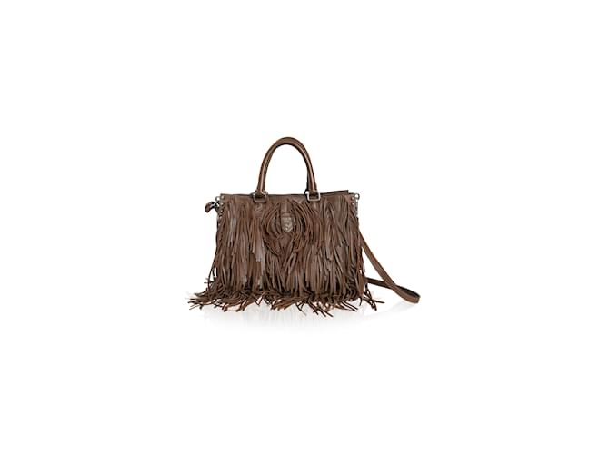 Sac tote en nappa à franges Prada Runway Cuir Marron  ref.1552441