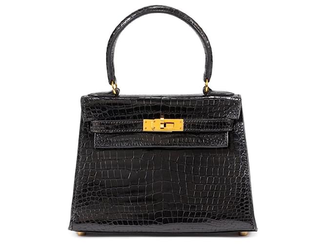 Hermès Kelly 20 Vintage Exotique GHW Cuir Noir  ref.1552442