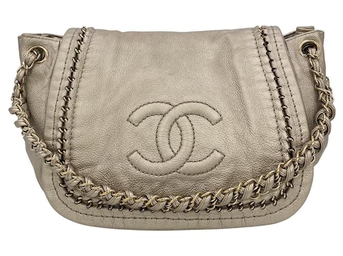 Chanel Champagne Timeless Accordion Flap Bag Golden Metallic Leather  ref.1552446