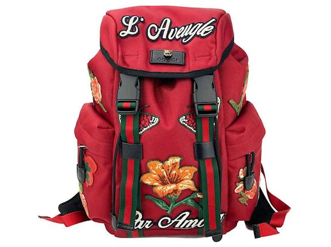 Sac à dos Techpack Gucci L'Aveugle Par Amour Toile Rouge  ref.1552477