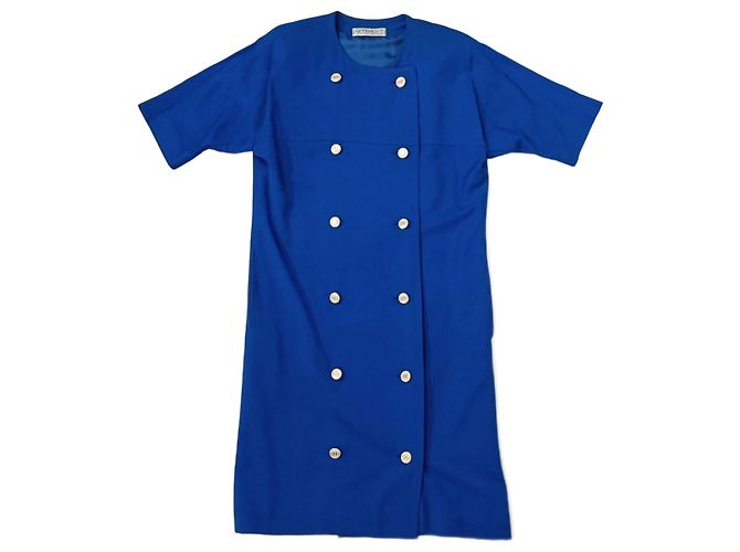 Vintage 1980 Givenchy blaues Leinenkleid