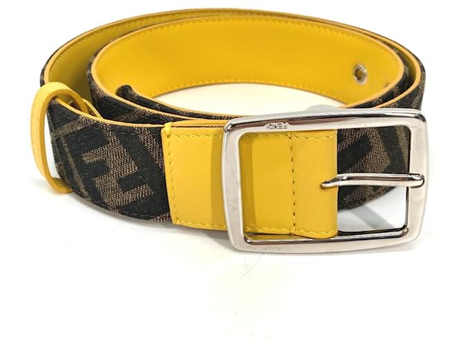 Ceinture Fendi Zucca en toile et cuir Marron Jaune  ref.1552547