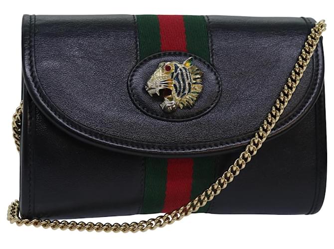 GUCCI Raja Ophidia Web Sherry Line Chain Bag Leather Black 573797 Auth ar12088 Red Green  ref.1552599