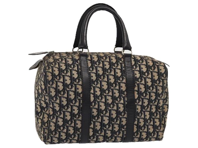 Sac Boston en toile Trotter Christian Dior bleu marine beige Auth ep4786  ref.1552681