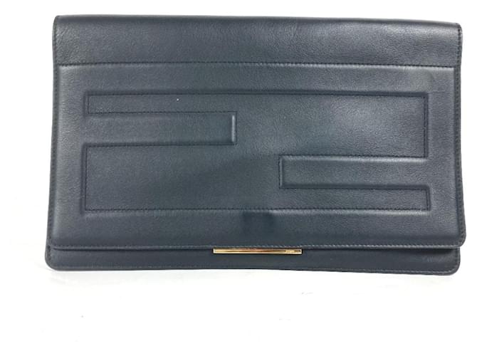 Fendi 8M0351 FF Pouch Flap Bi fold Clutch Bag Black Leather ref.1552808 Joli Closet