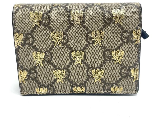 Gucci GG Bee Compact Bi-Fold Wallet Beige