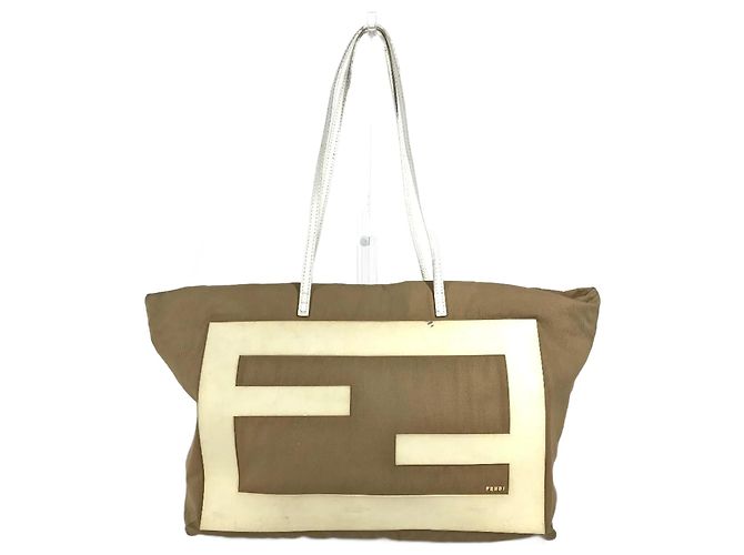 Fendi 8BH185 FF Große Tote Tasche Weiß Beige