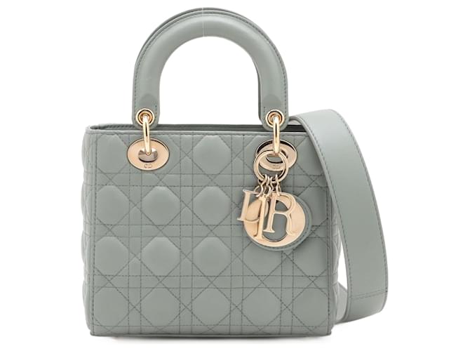 Bolsa tote Lady Dior Small My ABCDior Cannage em couro de cordeiro cinza com 2 maneiras  ref.1552851