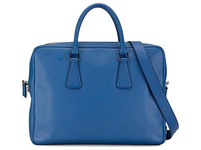 Blue Prada Saffiano Zip Briefcase Business Bag Leather  ref.1552860