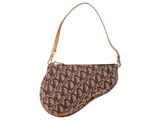 Bolsa de Ombro Mini Oblique Saddle Dior Marrom Couro  ref.1552867