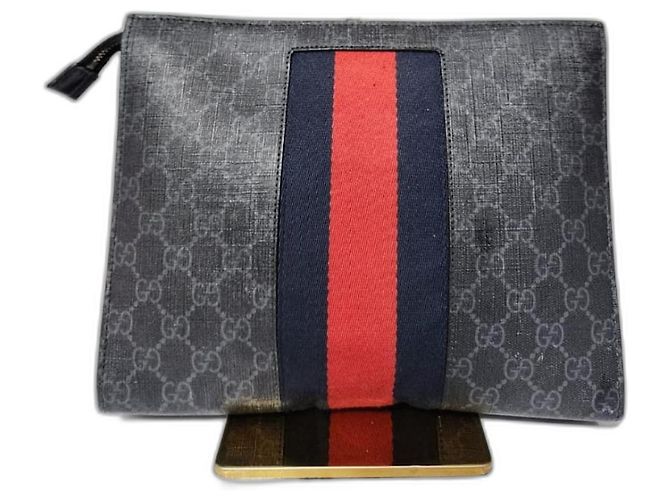 Gucci GG Supreme Web Clutch Tasche Schwarz