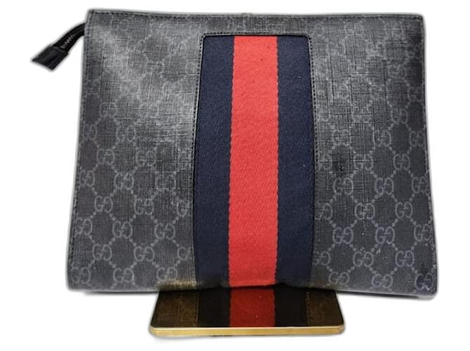 Gucci GG Supreme Web Clutch Bag Black Leather  ref.1550156