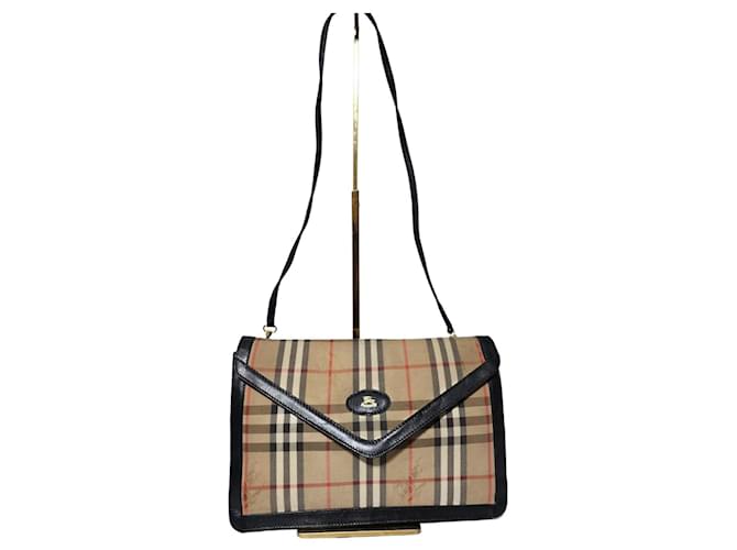 Burberry Vintage Haymarket Check Canvas Envelope Clutch Bag Black/Beige Leather  ref.1550175