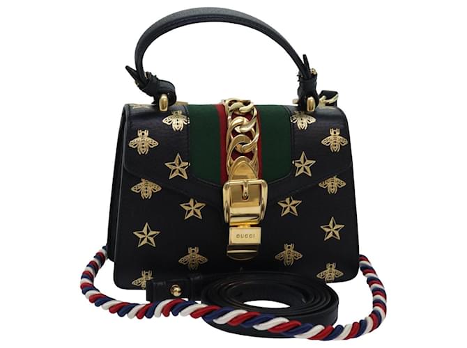 Bolso de mano de cuero negro rojo verde de la línea Sherry de GUCCI 470270 Auth ar12097 Roja  ref.1553185