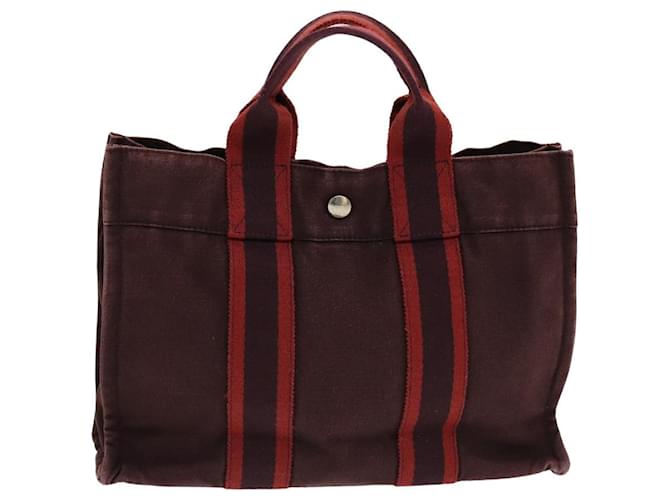 Hermès HERMES Fourre Tout PM Sac à Main Toile Rouge Vin Auth ti1849 Bordeaux  ref.1553238