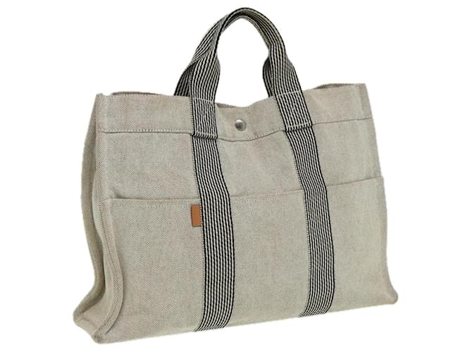 Hermès HERMES Nouveau Fourre Tout MM Sac à Main Toile Gris Auth bs16084 Marron  ref.1553269