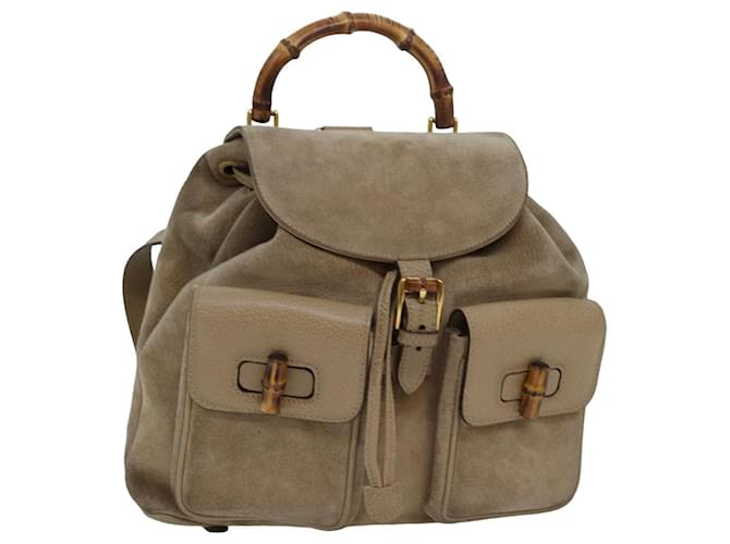 GUCCI Bamboo Rucksack aus Wildleder Beige 003 2058 0016 Auth 82702 Schweden  ref.1553292