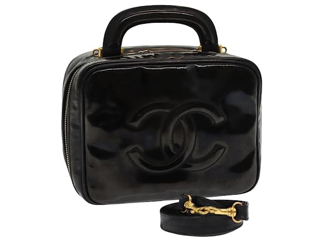 CHANEL COCO Mark Vanity Cosmetic Pouch Enamel Black CC Auth bs16068  ref.1553346