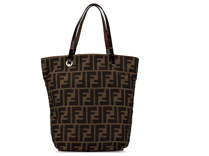 Sac fourre-tout en toile Zucca Fendi marron Cuir  ref.1553415