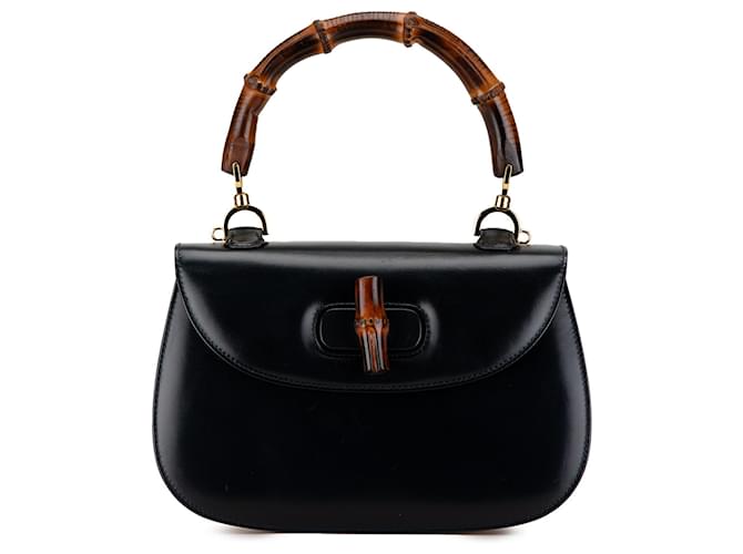 Black Gucci Calfskin Bamboo Night Satchel Leather  ref.1553423