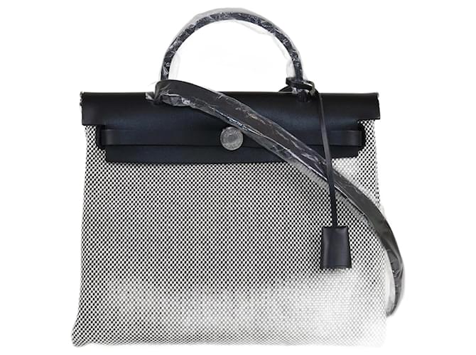 Hermès Sac Herbag Zip 31 Hermes Noir/Ecru Toile Cuir Écru  ref.1553458